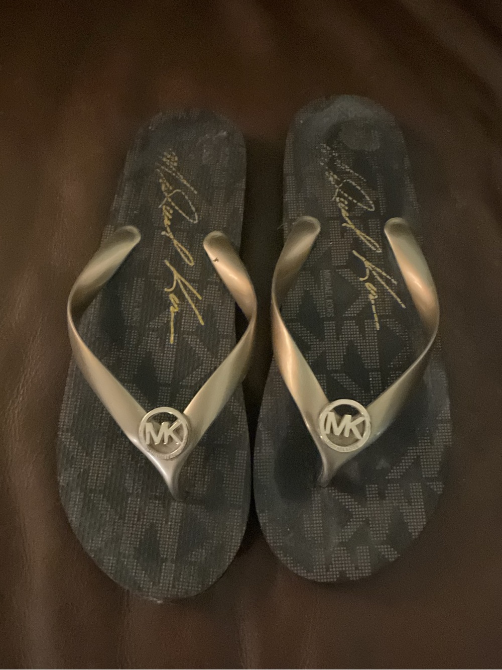 Michael Kors Black and Tan Logo Strap Sandals